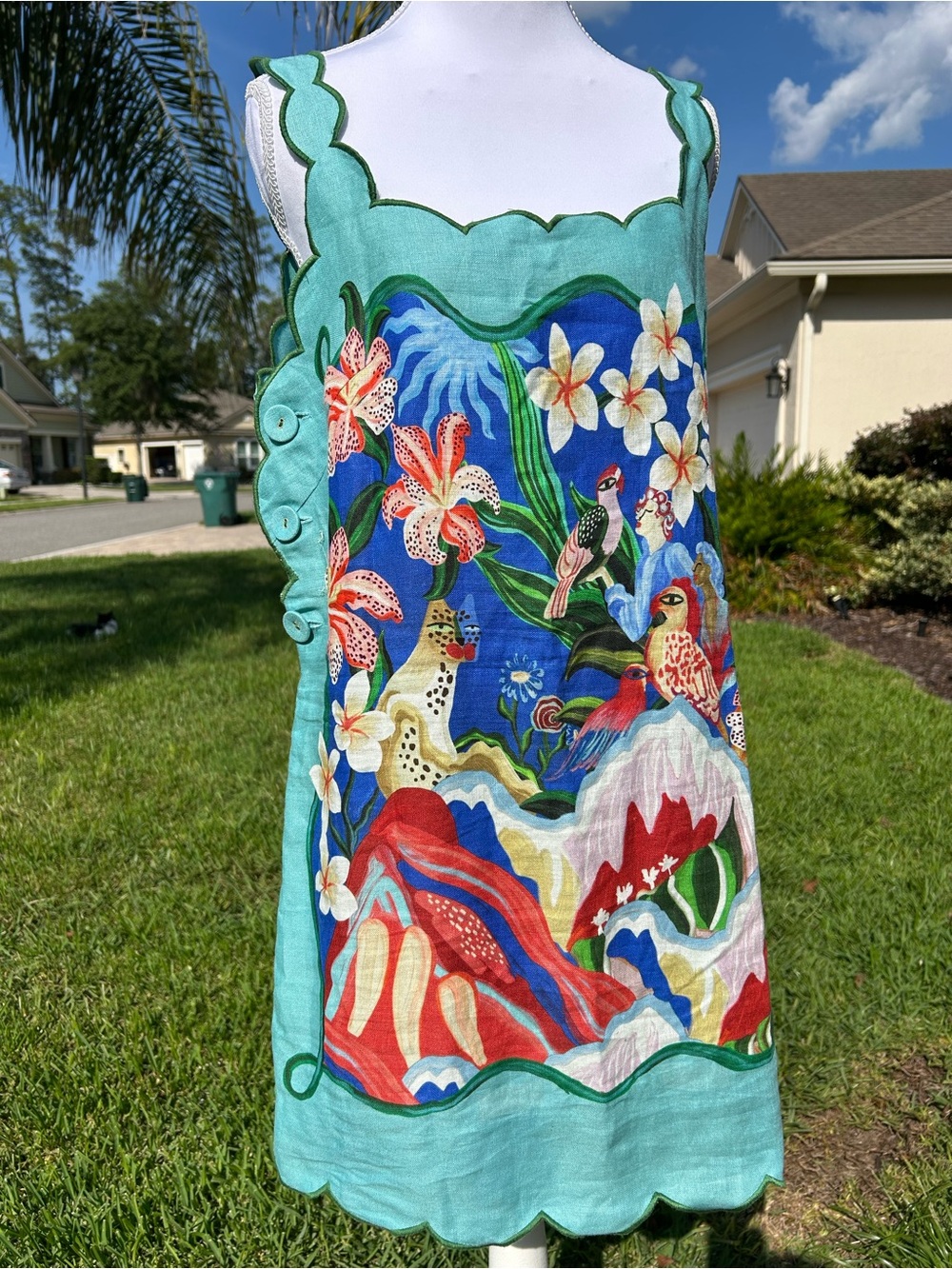 NWT🌷FARM Rio Garden of Life Scarf Square Neck Sleeveless Scallop Hem Mini Dress - Picture 6 of 15